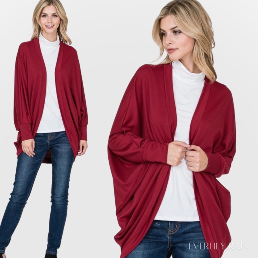 3 PK |  Wine French Terry Open Cardigan